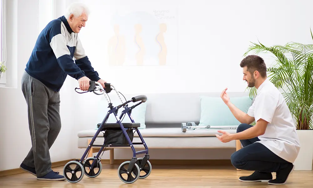 man walking with walker